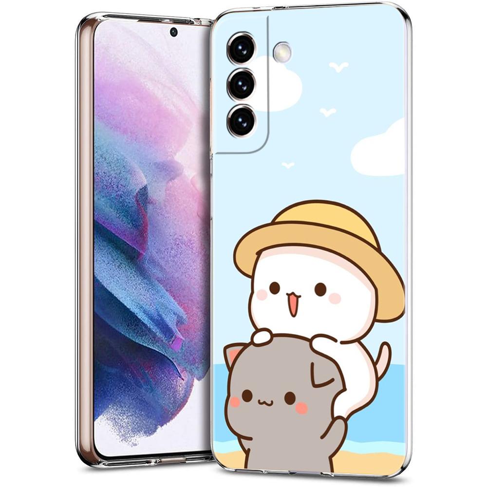 Cute Cartoon Cat Couple Phone Case For Samsung Galaxy S24 Ultra S23 FE S22 S20 S21 5G S10 S9 Plus S10E S8 Soft Clear Cover