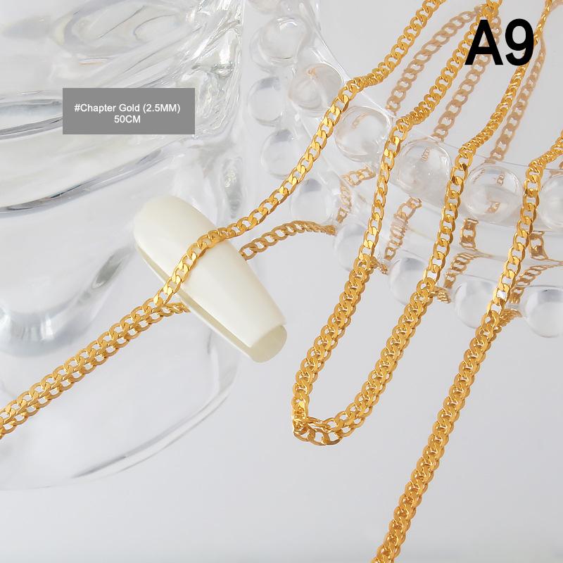 Correntes para Unhas Ouro Prata Contas de Pedra para Unhas 50Cm Decoração 3D Metal Bola de Aço Metal Estilo Punk Decoração de Unhas Joia para Unhas Amuleto para Unhas