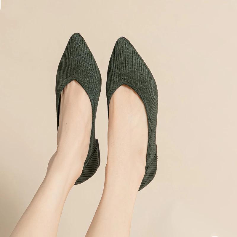Women's Flat Shoes Spring and Autumn Fashion Knitted Breathable Non Slip Rubber Sole Pointed Women Comfortable Casual Boat Shoes