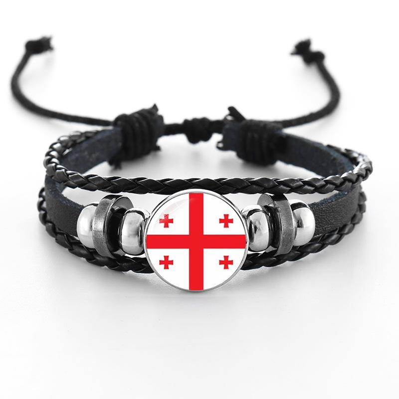 European Cup National Flag Woven Leather Bracelet - Handmade Punk Style