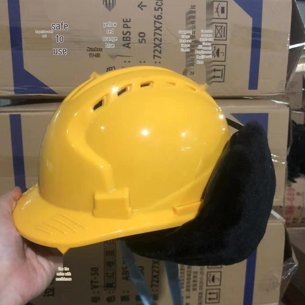 Winter Warm Safety Helmet with Thick Lining, Plush Cover, Anti-Smash Earmuffs, and Cold Protection