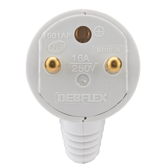 Fiche mâle - DEBFLEX - 713370 - Blanche latérale - 2P+T - 16A