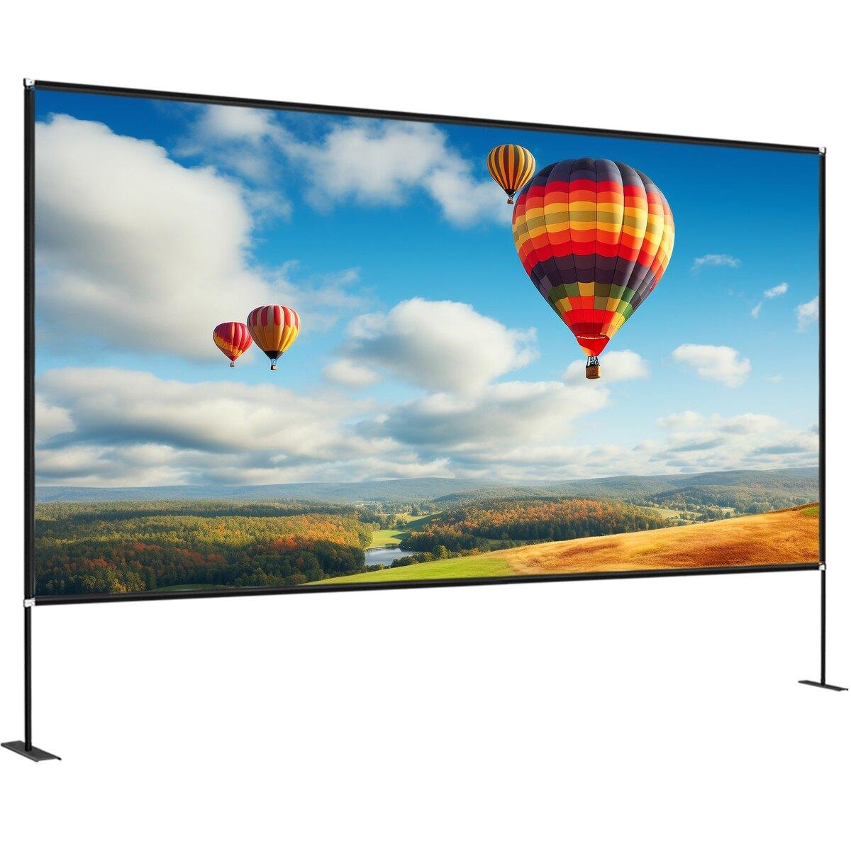 Buying Solutions, MB Buitenfilm Scherm met Standaard, 150  Draagbaar Film Scherm, 16:9 HD Groothoek Buiten Projectorscherm, Voor- en Achterprojectie, m/ Opbergtas &