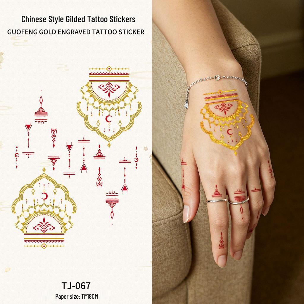 Chinese Style Waterproof Phoenix & Koi Tattoo Sticker - Long-lasting, Aesthetic Dunhuang Design for Arm & Collarbone