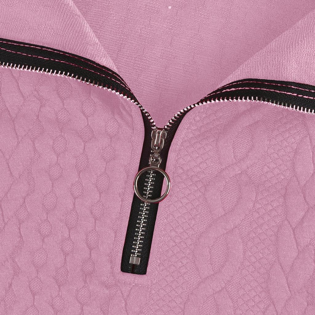 Damemote Uformell glidelås V-hals løs langermet ensfarget genser