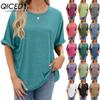 Spring Summer Solid-color Round-neck Loose Short-sleeved T-shirt Top for Women