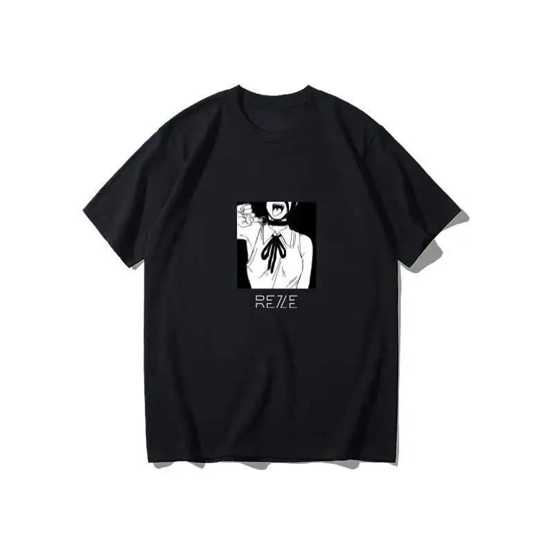 Winter und Herbst Chainsaw Man T-Shirt Bomb Devil Reze Merchandise Kurzarm Anime Japanischer Stil Schwarzes T-Shirt Kleidung