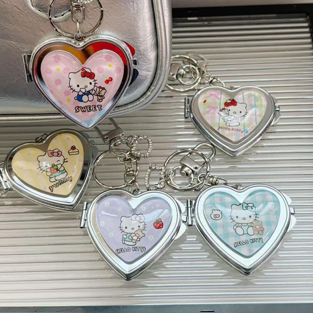 Korean Instagram Style Cute Cartoon Love Portable Mirror Bag Pendant Makeup Portable Keychain Gift For Girlfriend