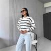 Womens Loose Fit Round Neck Long Sleeve Knit Sweater Striped Color Block Casual Pullover 2025
