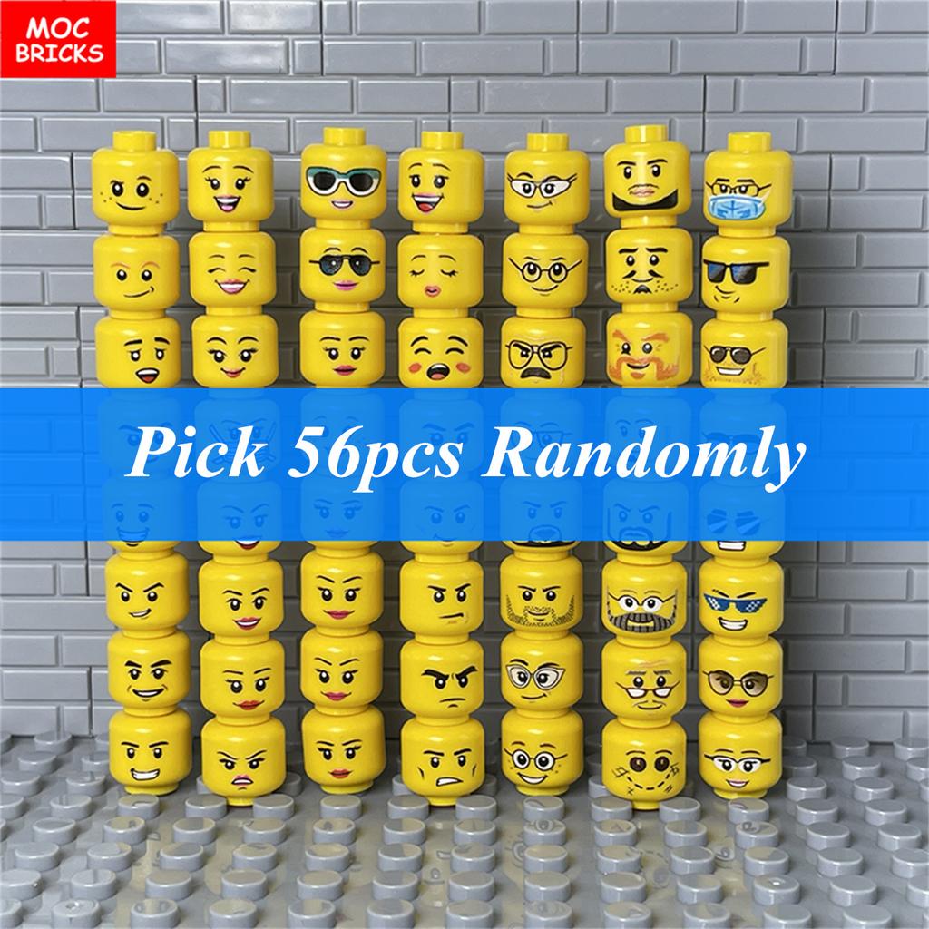 Pack  MOC Bricks Sunglasses Figure Face Yellow Flesh Head Expression Assembled Building Blocks Accessories Children's Toys