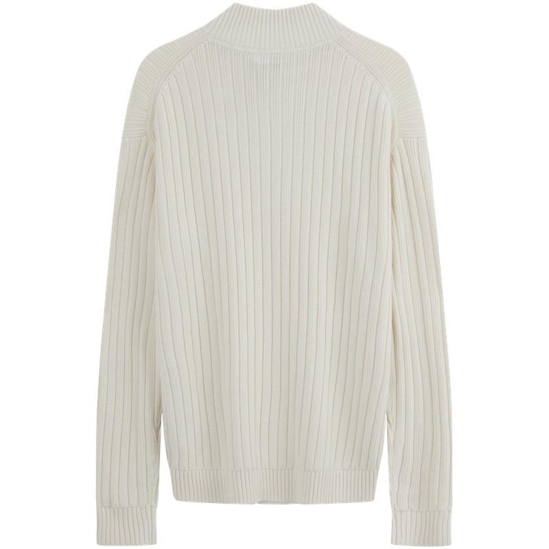 Calvin Klein Casual Commuting Comfortable Half-Zip Striped Knit Top Men tops Milk-White J326199