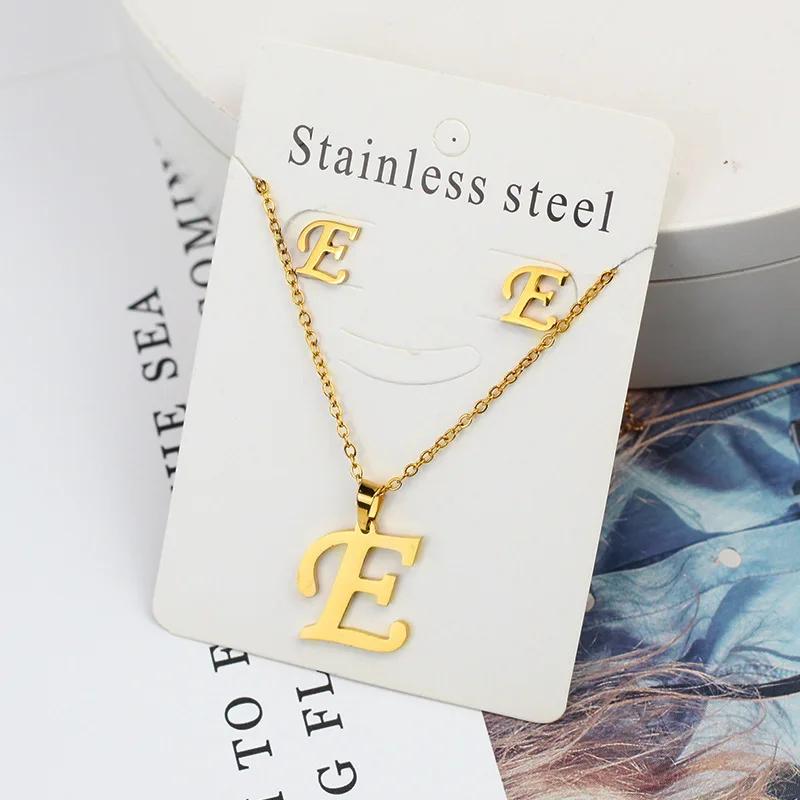 

Набор из нержавеющей стали: ожерелье с буквой, браслет, серьги с цирконами для женщин, ожерелье с подвеской в виде буквы алфавита, подарок для вечеринки