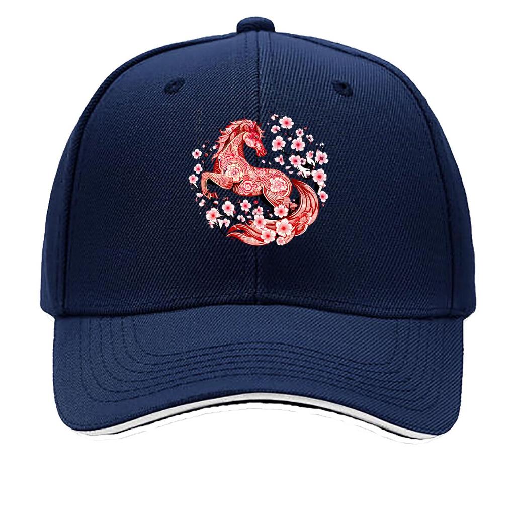 Lunar New Year Asian Horse Blossom Art Sandwich Baseball Cap Sun Cap Outdoor Workouts Hat
