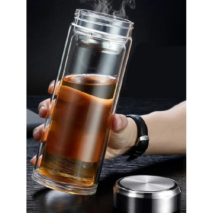 Leakproof Glass Tea Bottles With Infuser Stainless Steel Double Walled Bottle Portable Travel Drinking Lemon Water Cup