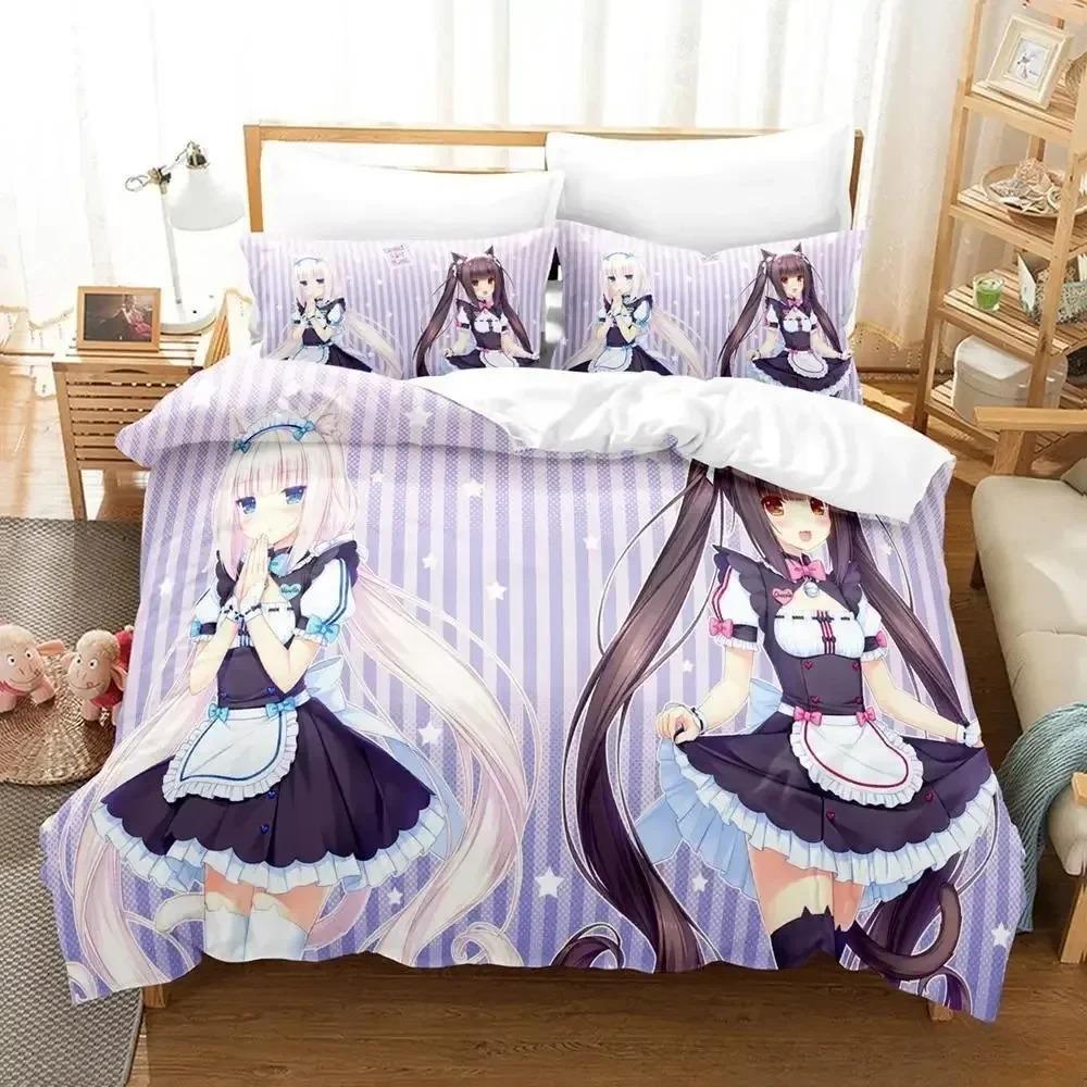 Comforter Anime Kawaii Girls Nekopara Bedding Set 3D Printed Suitable For Bedroom Kids Home Textile