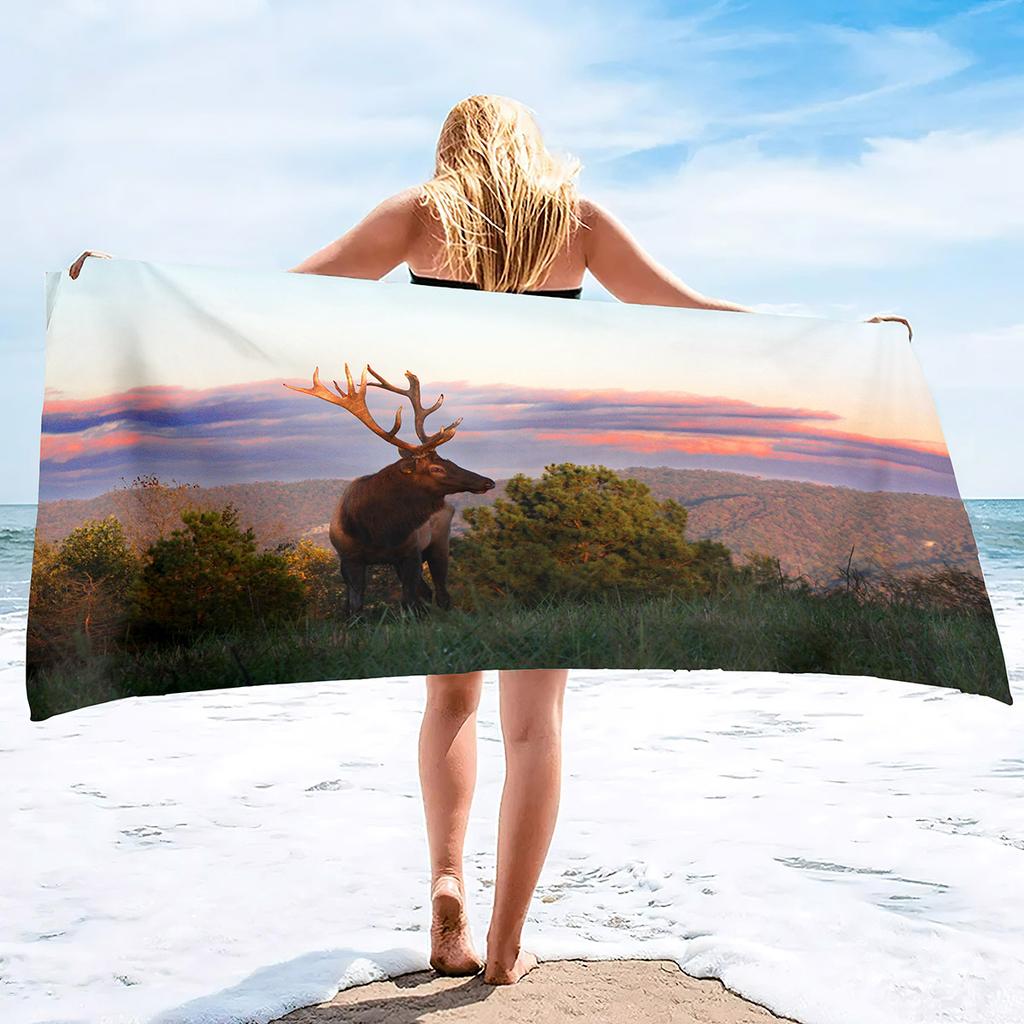 Elk Pattern Printing Series Seaside Vacation Beach Towel Swimming Bath Towel Sports Towel