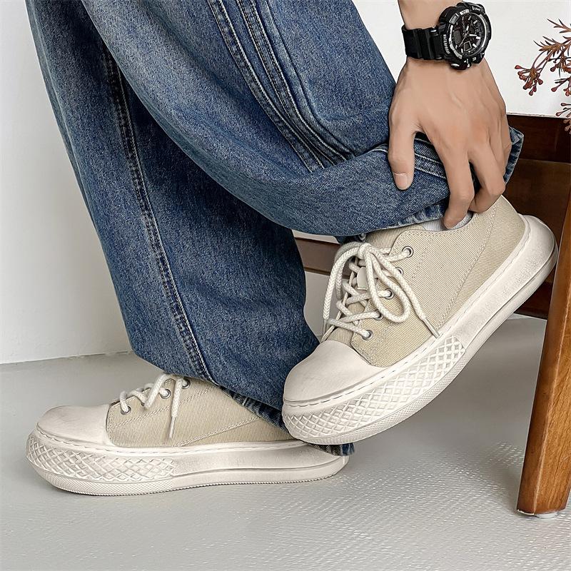 New niche big head couple shoes platform sole light casual old retro breathable canvas shoes board shoes