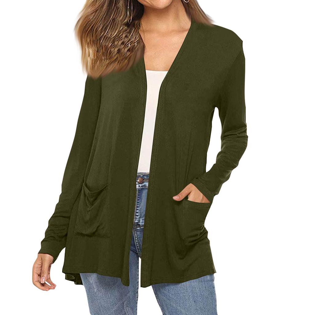 Women's Fashion Solid-Colour Long-Sleeved Pocketed Slim-Fit Cardigan Jacket