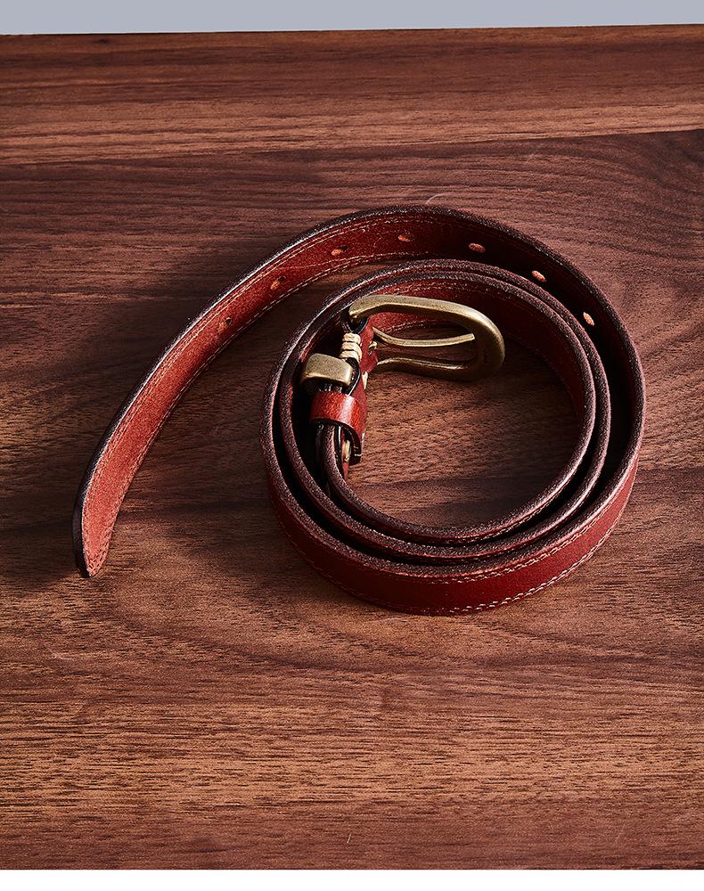 Men's Handmade Retro Leather Belt with Brass Buckle - Genuine Cowhide, Versatile and Trendy for Casual Wear