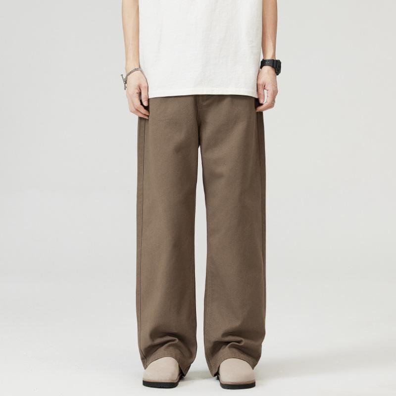 LKTM Men's Versatile Wide-Leg Solid Color Jeans - High-End, Relaxed Fit Casual Pants