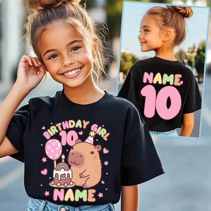 Birthday Kid Clothes Cartoon Capibara Graphic Tshirt Short Sleeve Girls Boys Tee for Birthday Party Clothing 1-10th Children Top