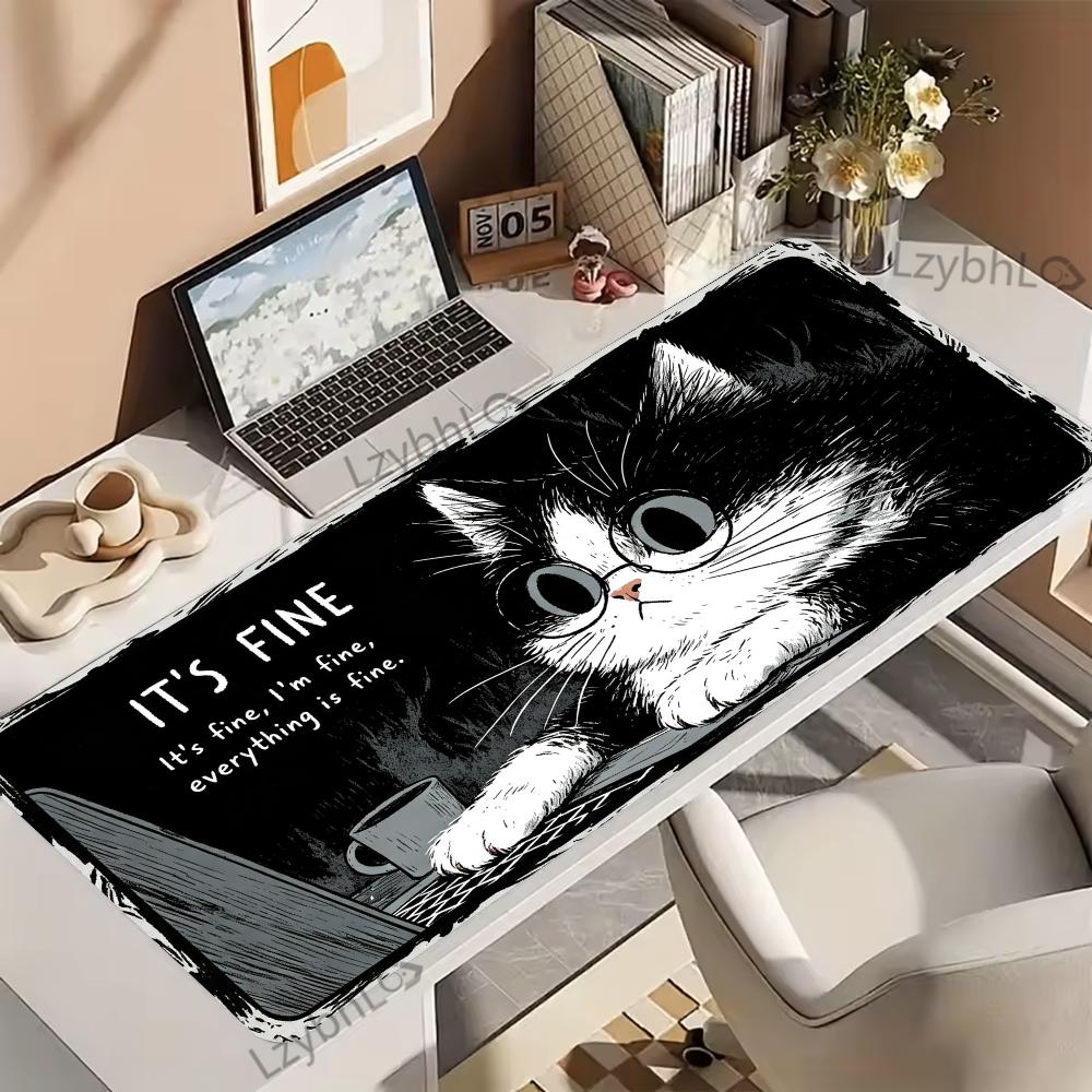 Cute Cat Black and white Mouse Pad Large Anti-Slip Rubber Gaming XL MousePad Table Pads Suitable for Office Gamer Long Desk Mat