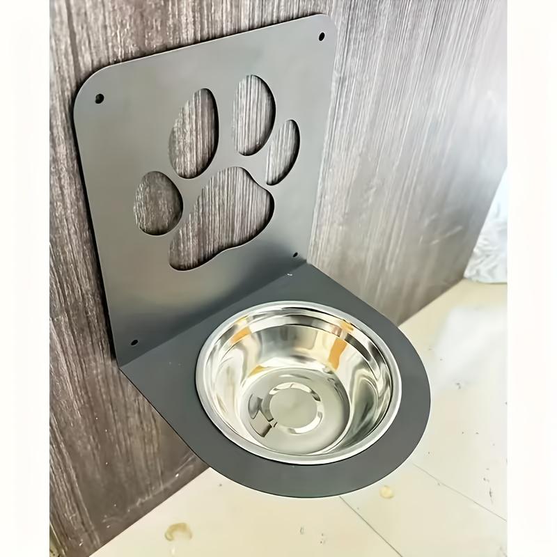 1pc Wall-Mounted Adjustable Height Pet Feeder Floating Shelf - Heavy Duty Iron Feeding Station with Bowl Holder, Space Saving