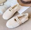 Fashion Elegant Belt Buckle Fur Mocasines Women Rabbit Hair Flats Winter Warm Plush Wool Shoes Ladies Slip On Loafers Furry Ballerinas
