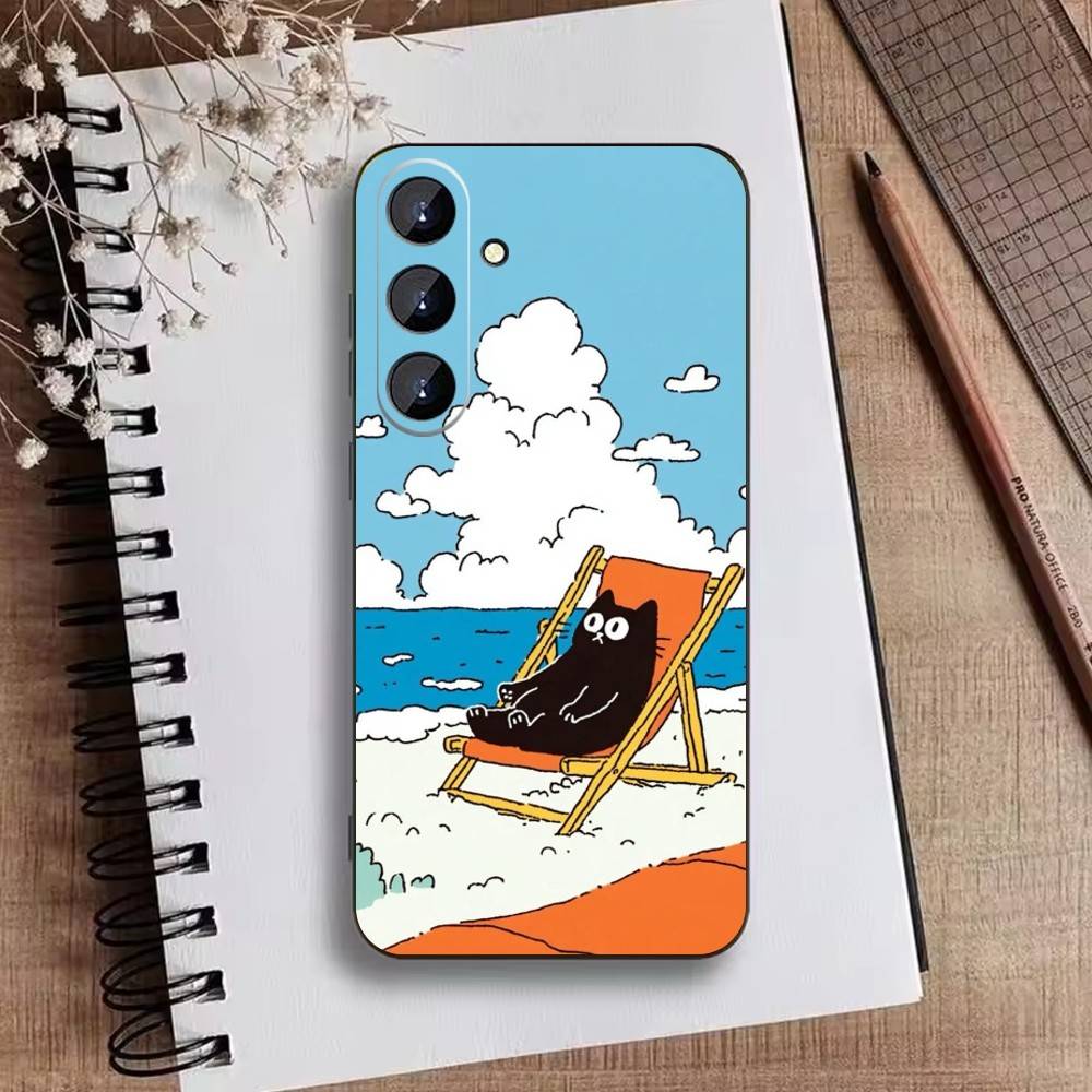 Cute Cat Funny Phone Case For Samsung Galaxy A73,21,22,32,71,53,52,51,80,5G Soft Black Cover