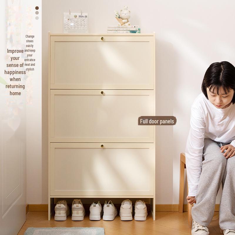 Slim Vertical Shoe Cabinet with Multi-Layer Storage and Doors