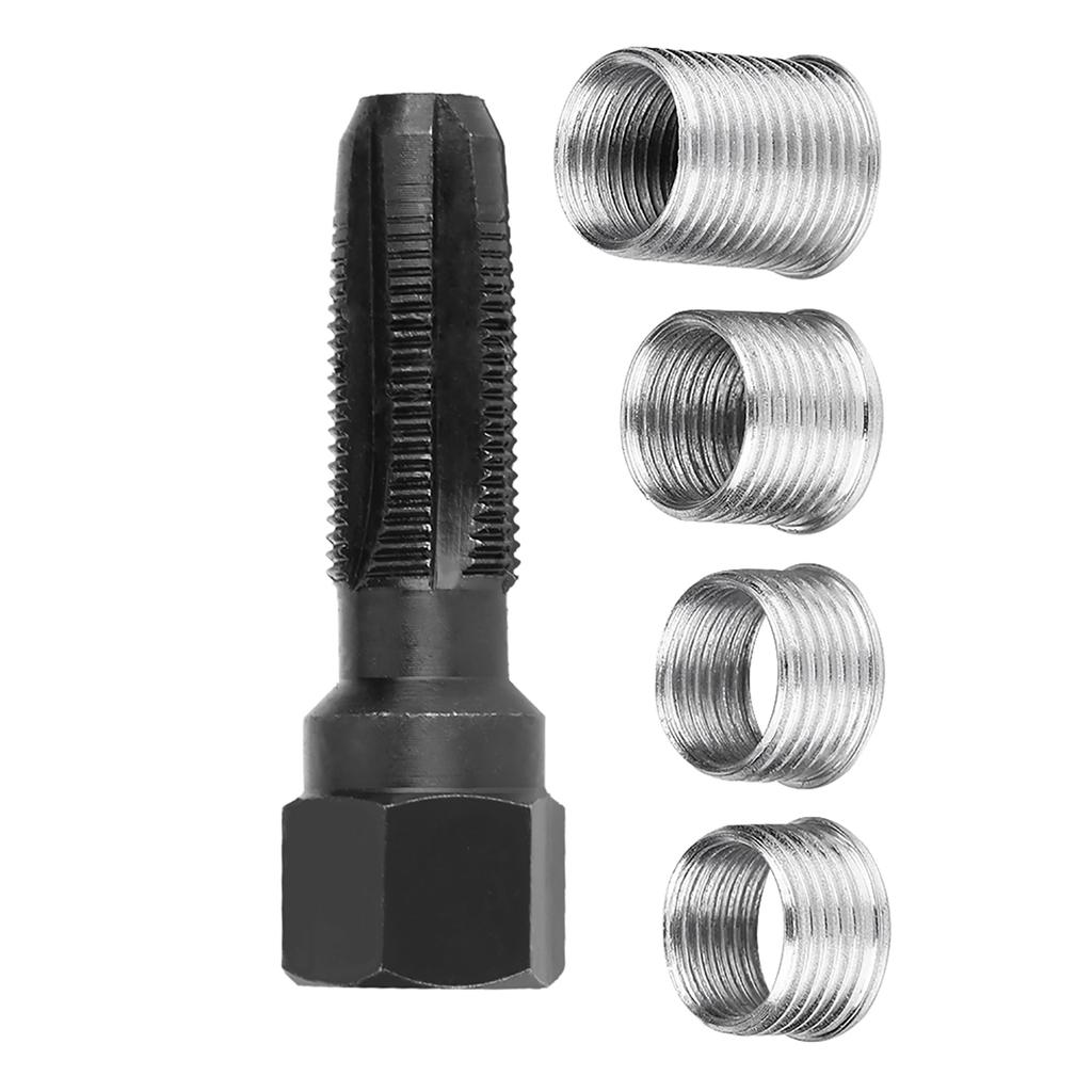 5Pcs Carbon Steel Spark Plug Re Thread Tap Tools with Inserts for 14mm Sparking Plugs Repair