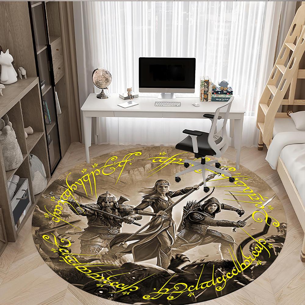 1pc Fantasy Warriors Adventure Round Rug Flannel Fun Playful Design Living Room Bedroom Floor Mat Home Decoration Kids Room Carpet Y82822