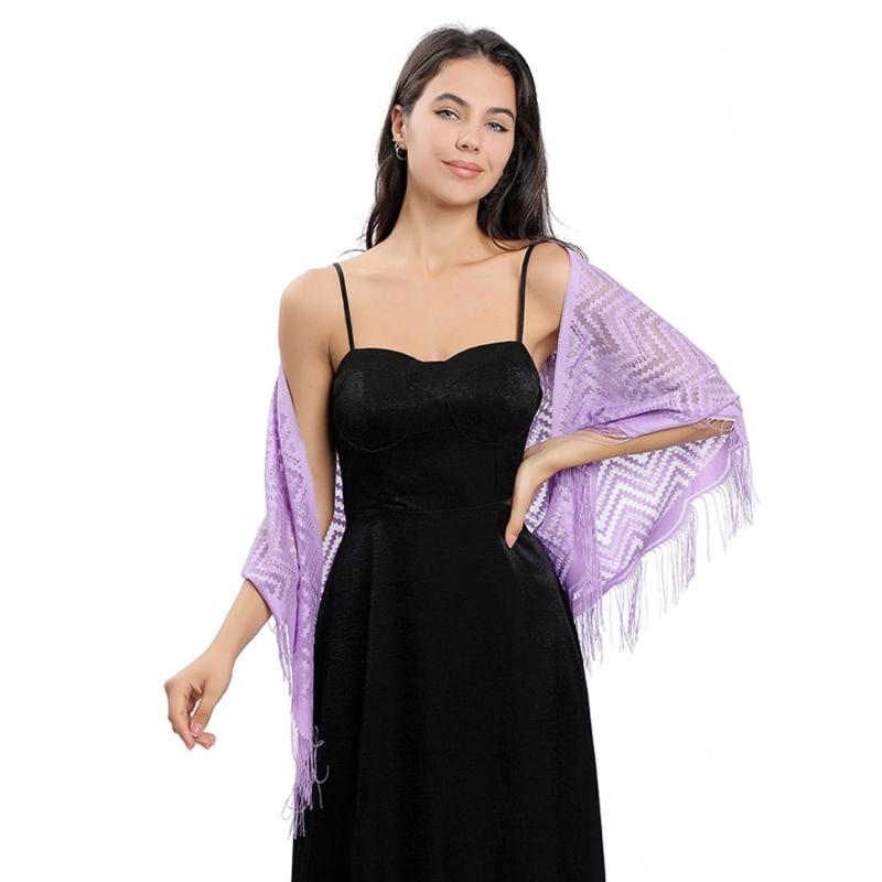 Women's Triangle Lace Shawl with Tassels Waved Shoulder Wrap Shawl Scarf for Bridal Gowns and Evening Parties