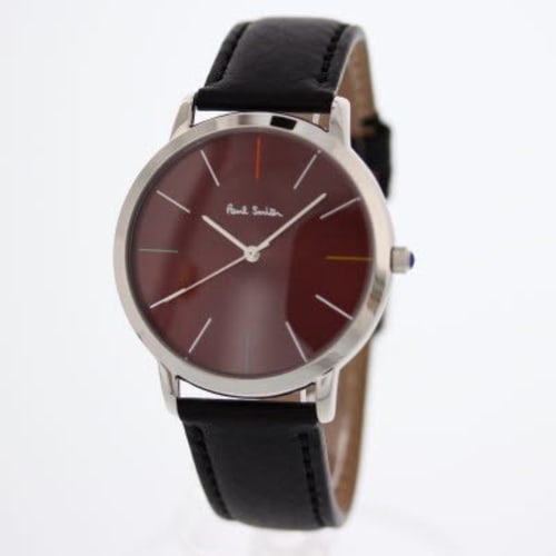PAUL SMITH Men's Quartz Analog Watch with Three Hands, Leather and Stainless Steel, Available in Black, Silver, and Red, P10057. A perfect gift for Fa