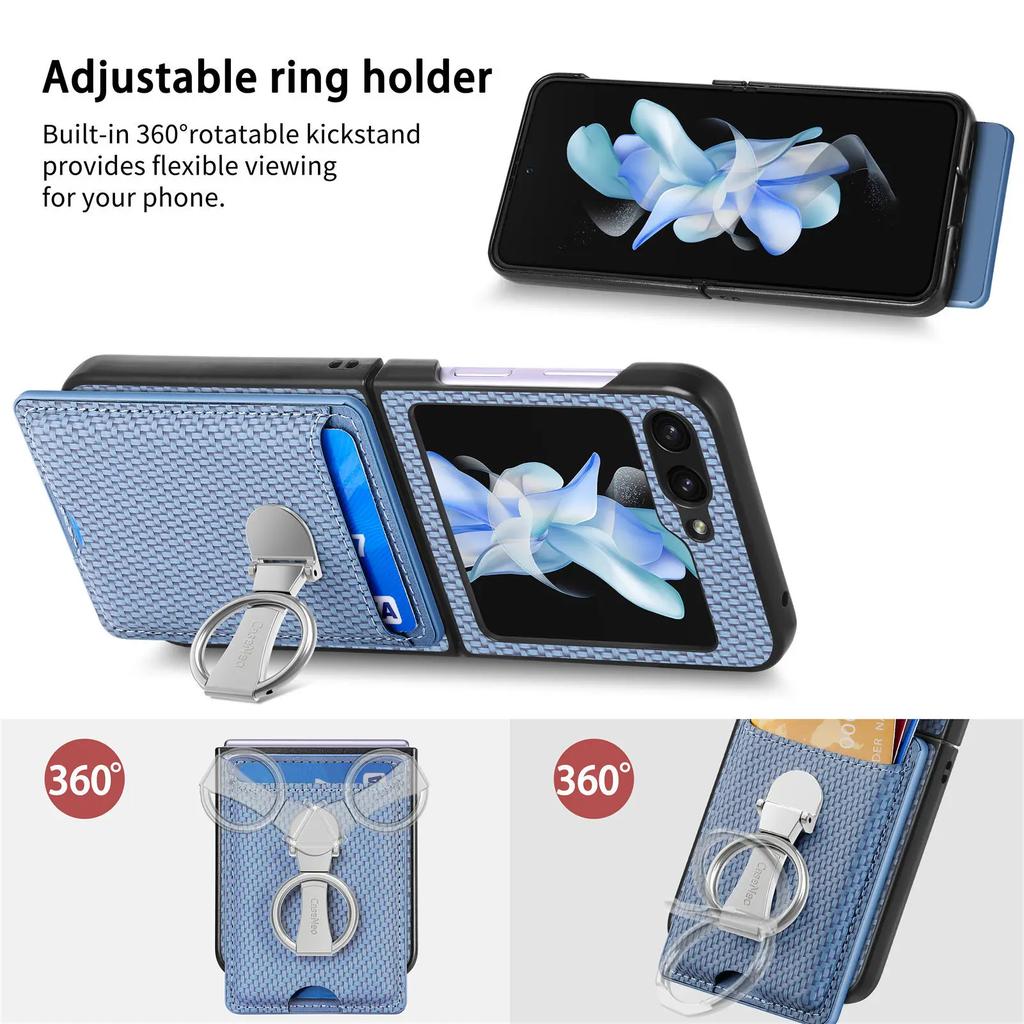 Ring Card Holder Wallet Flip Phone Case for Samsung Galaxy Z Flip 6 5 4 3 2 Flip6 Flip5 Flip4 Flip3 Flip2 5G PU Leather Cover