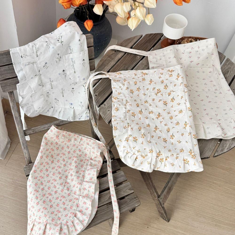 Koreanischer Stil Blumenspitzen-Schürze Blumendruck Schmutzabweisende Schürze Atmungsaktive Arbeits-Schürze Café