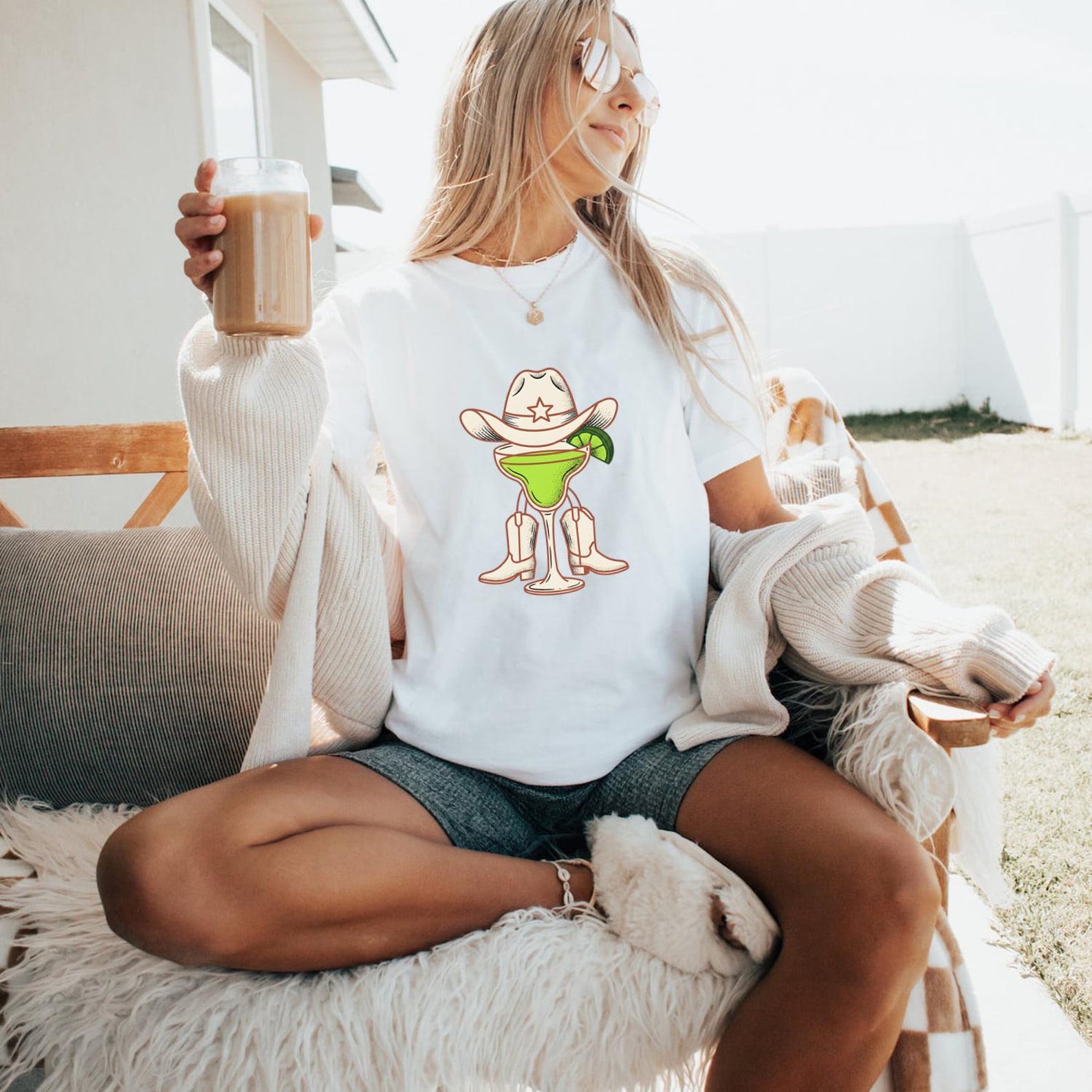 Margarita Cowgirl T-Shirt, Funny Margarita Wearing Boots and Hat Tee, Southern Western Cocktail Gift Top XL