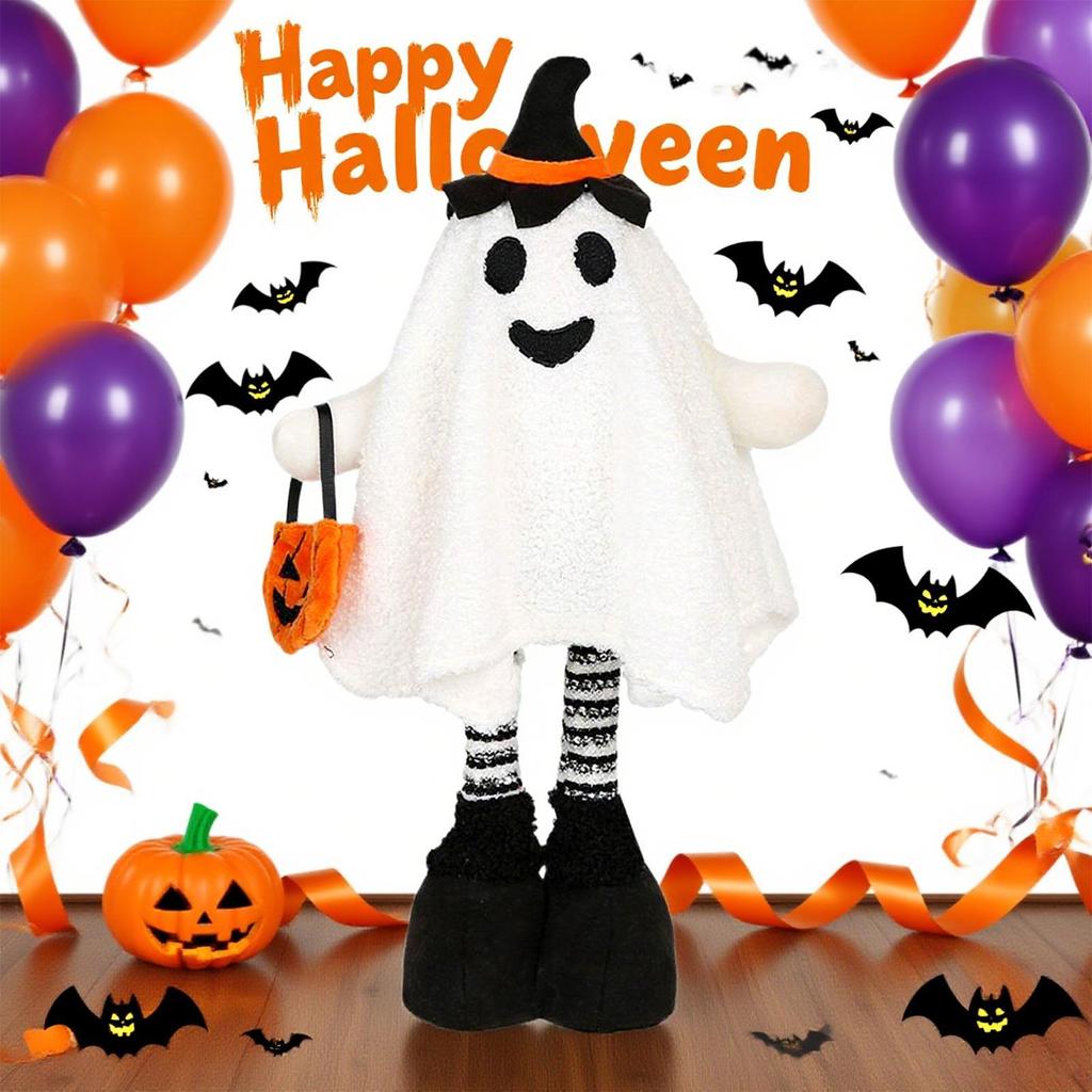 Halloween Stehender Geist Plüschtier Puppe Ornament 17,3 Zoll Ausziehbar Halloween Gruseliger Geist Plüschfigur Skulptur Dekor