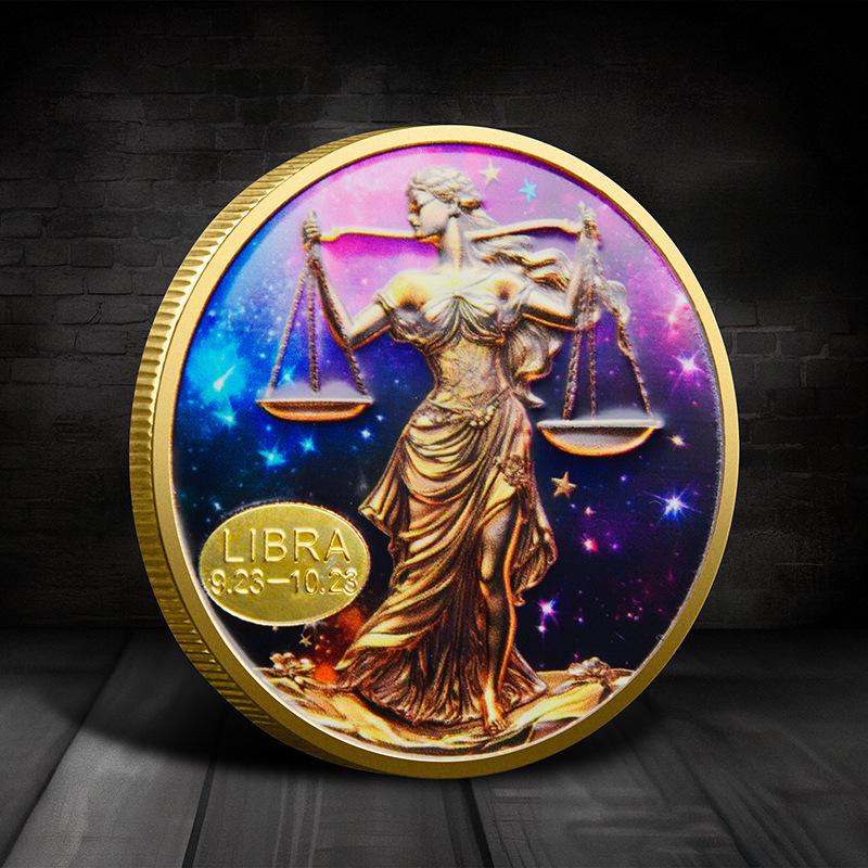 Evropské a americké zodiacové pamětní mince, mince osázené diamanty, Tarot přání pro Slunečního boha, zlaté a stříbrné mince, ozdoby