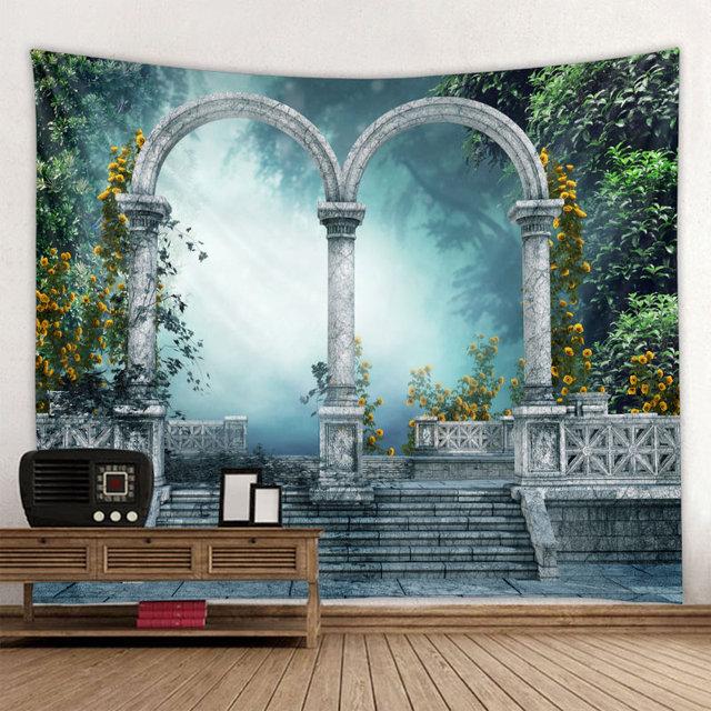 

Гобелен с принтом, европейский архитектурный пейзаж, настенный подвесной хиппи, богемный фон для гостиной, спальни, украшение стены 230x150cm