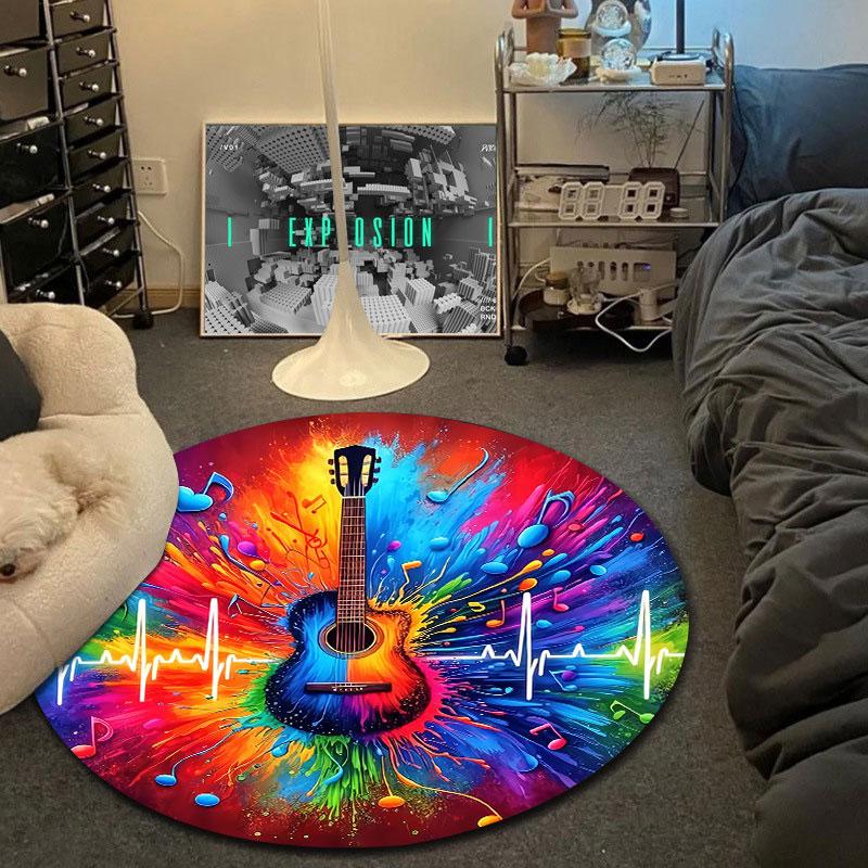 Elegant Round Floral Multicolor Rug Pad, Non-Slip Floor Mat for Family Room