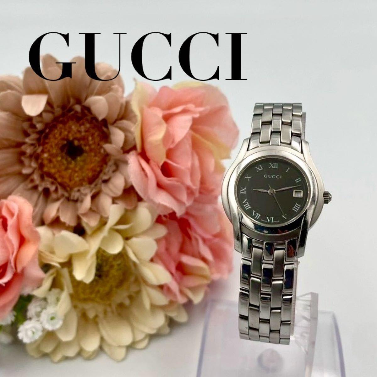 Used 856 New Battery GUCCI Gucci 5500L Watch Quartz Date Black Dial Stainless Steel Silver Ladies Working
