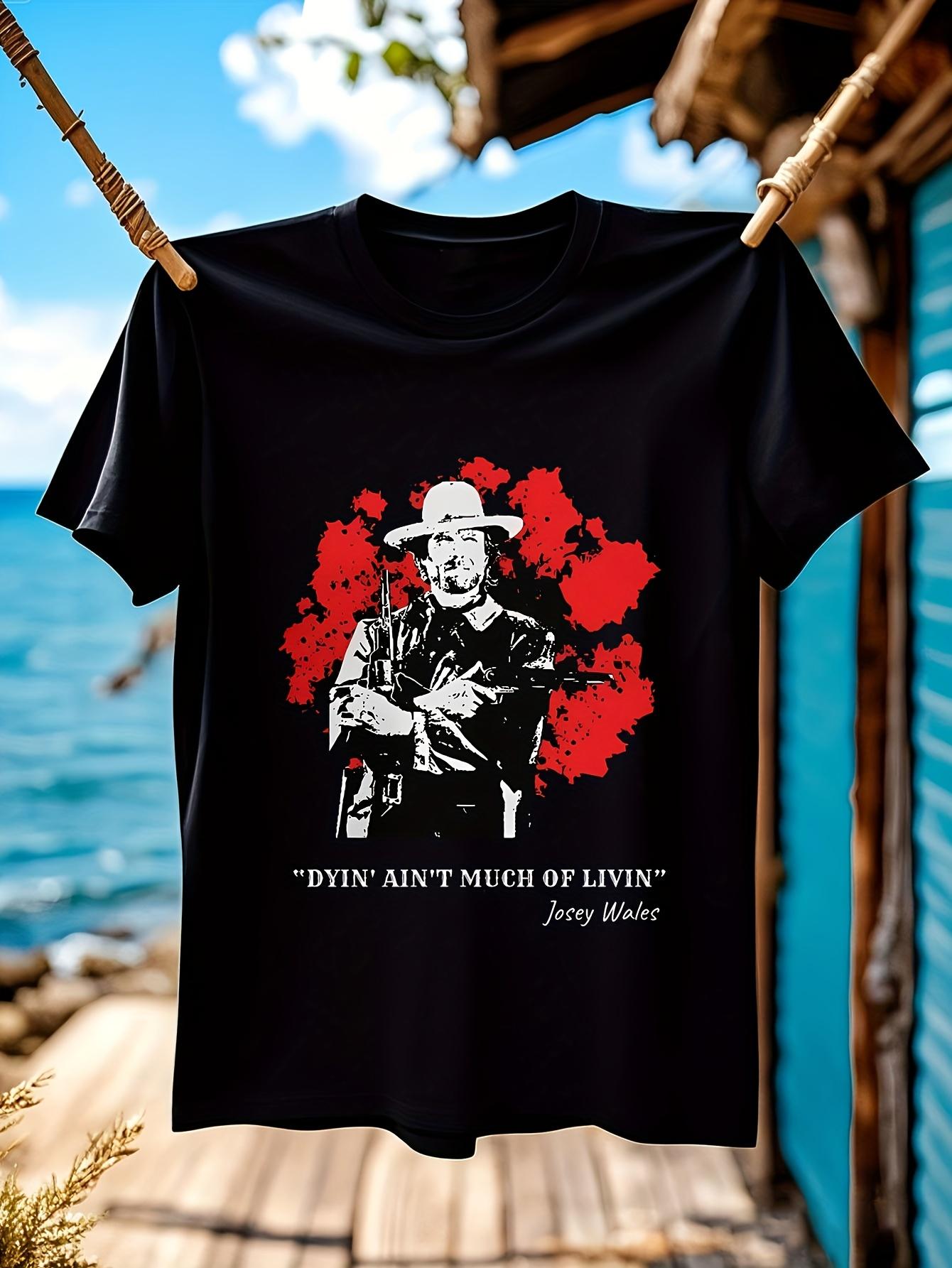 Black Crew Neck Tshirt with Outlaw Josey Wales Graphic Dy... XXXXL