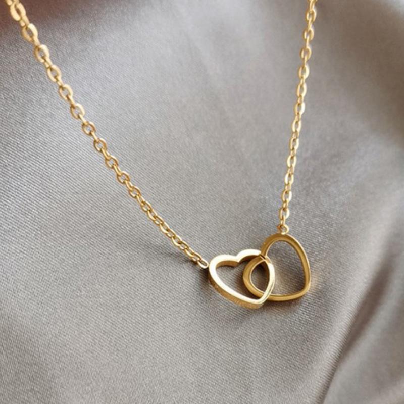 2023 Europa, Ameryka, Japonia i Korea Południowa Naszyjnik z podwójnym pierścieniem w kształcie serca dla kobiet i biżuteria na imprezę, bankiet, prezent dla pary