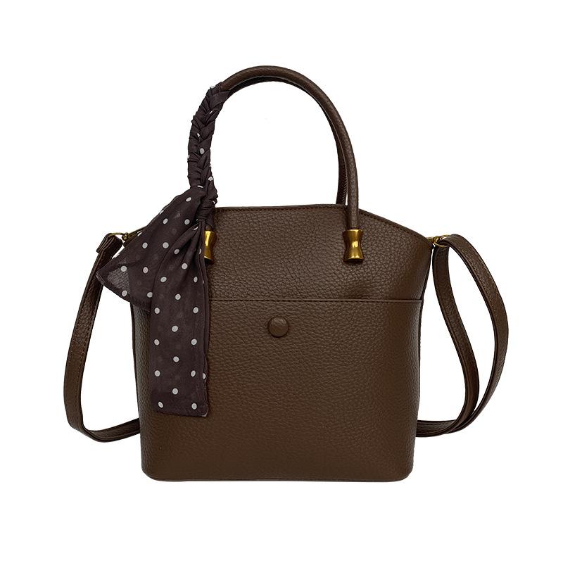 Premium retro soft leather portable bucket bag women's casual simple shoulder bag women's commuter messenger bag