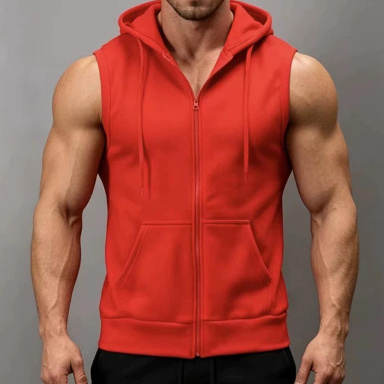 

Men s Summer Hooded Cardigan Vest Men s Casual And Comfortable Sleeveless Vest XL червоний