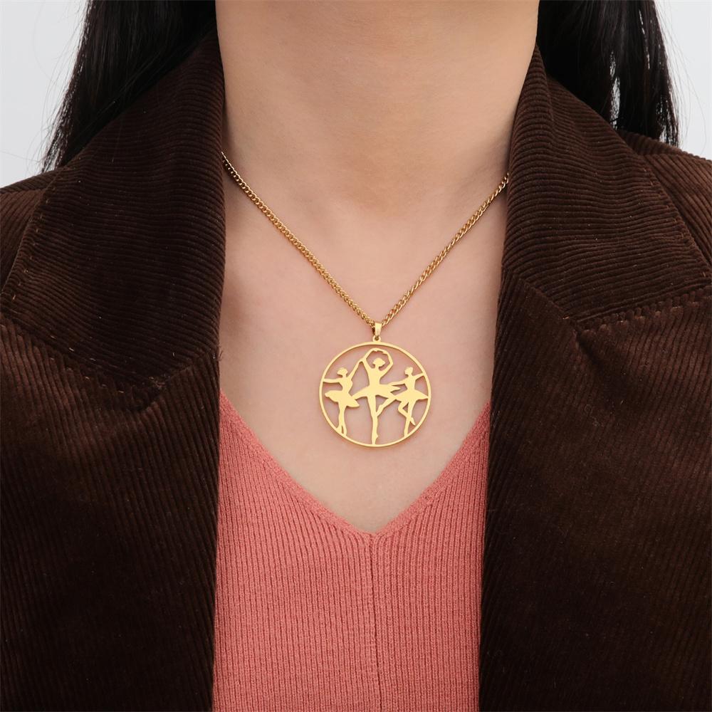 My Shape Artistic Gymnastics Round Pendant Necklaces for Women Ballet Dancer Callisthenics Charms Chain Stainless Steel Jewelry