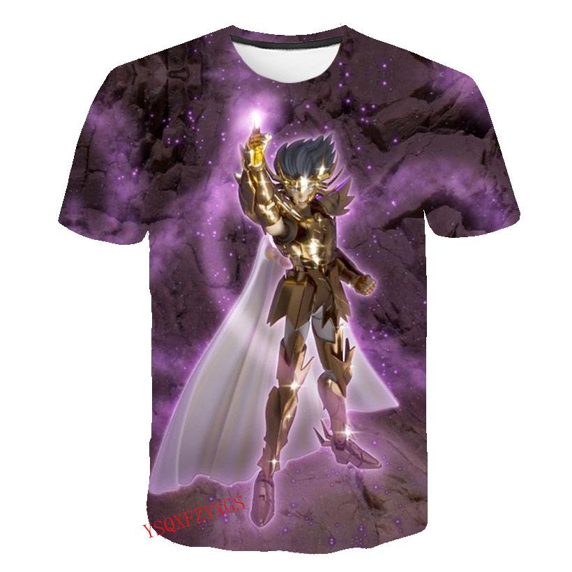 Verão Cavaleiro de Ouro Novo 3D Estampa Harajuku HD Masculino Gola Redonda Manga Curta Moda Infantil Camiseta Desenho Animado Top Casual