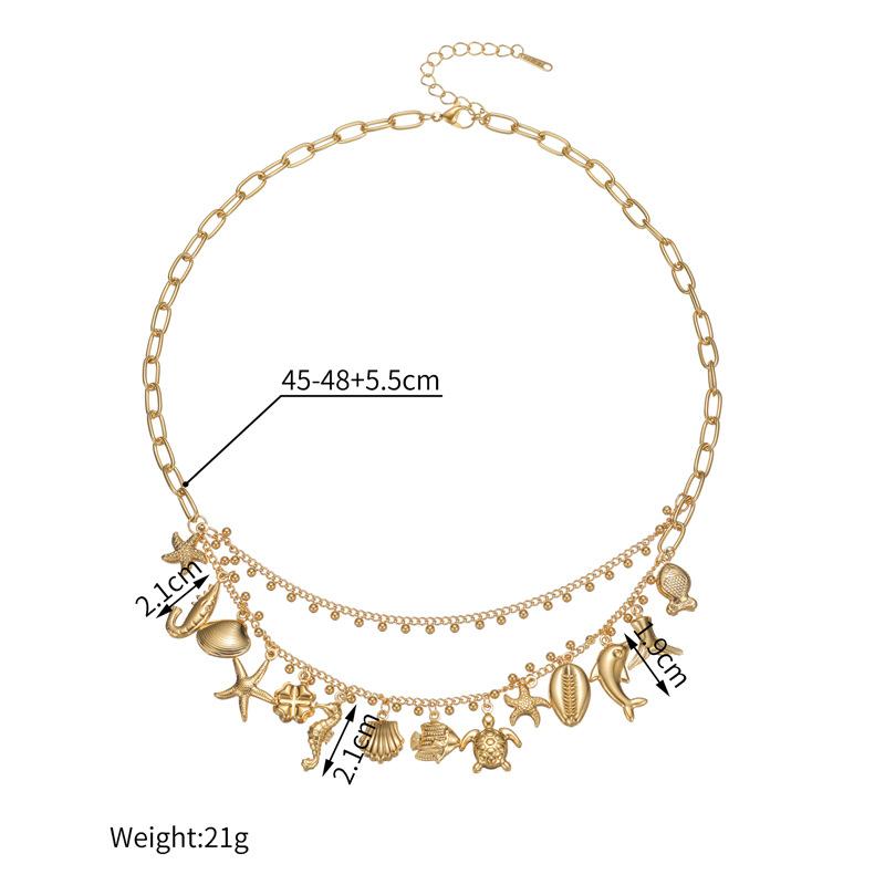 Ocean Series Geometric Double-Layer Tassel Necklace Stainless Steel Link 18K Gold Luxury High-End Niche Women Trendy