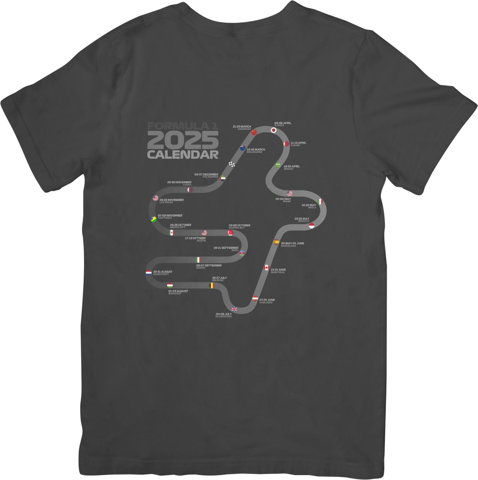 

Formula one 2026 Calendar Fit suitable for Men Women Quality Cotton T-Shirt L